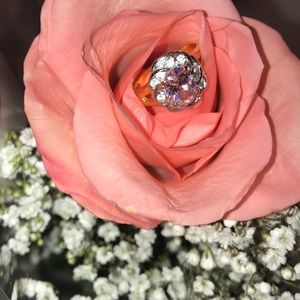 Pink crystal and CZ ring